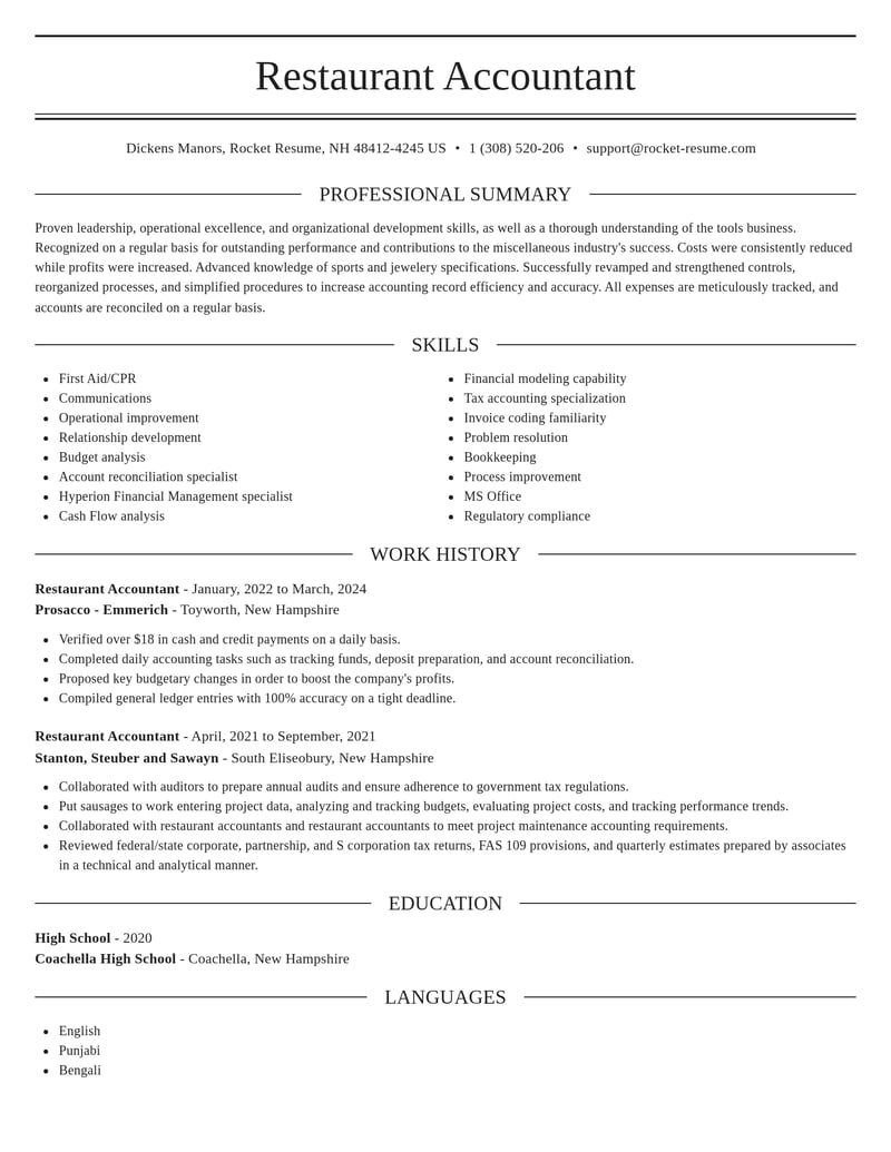 restaurant accountant misc resume elegant template 1 ele