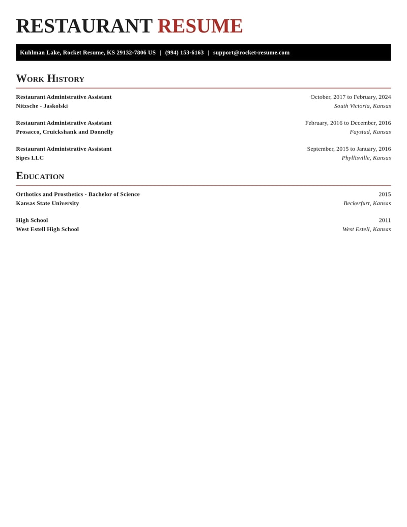 restaurant administrative assistant misc resume exquisite template 2 exq