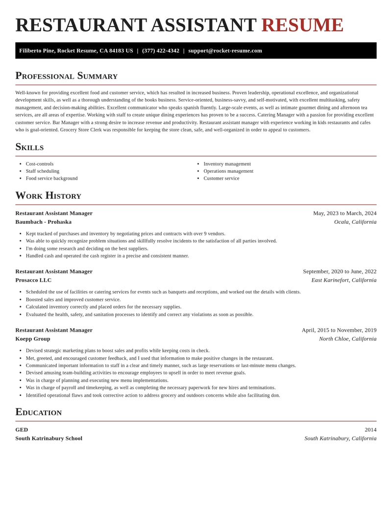 restaurant assistant manager misc resume exquisite template 1 exq