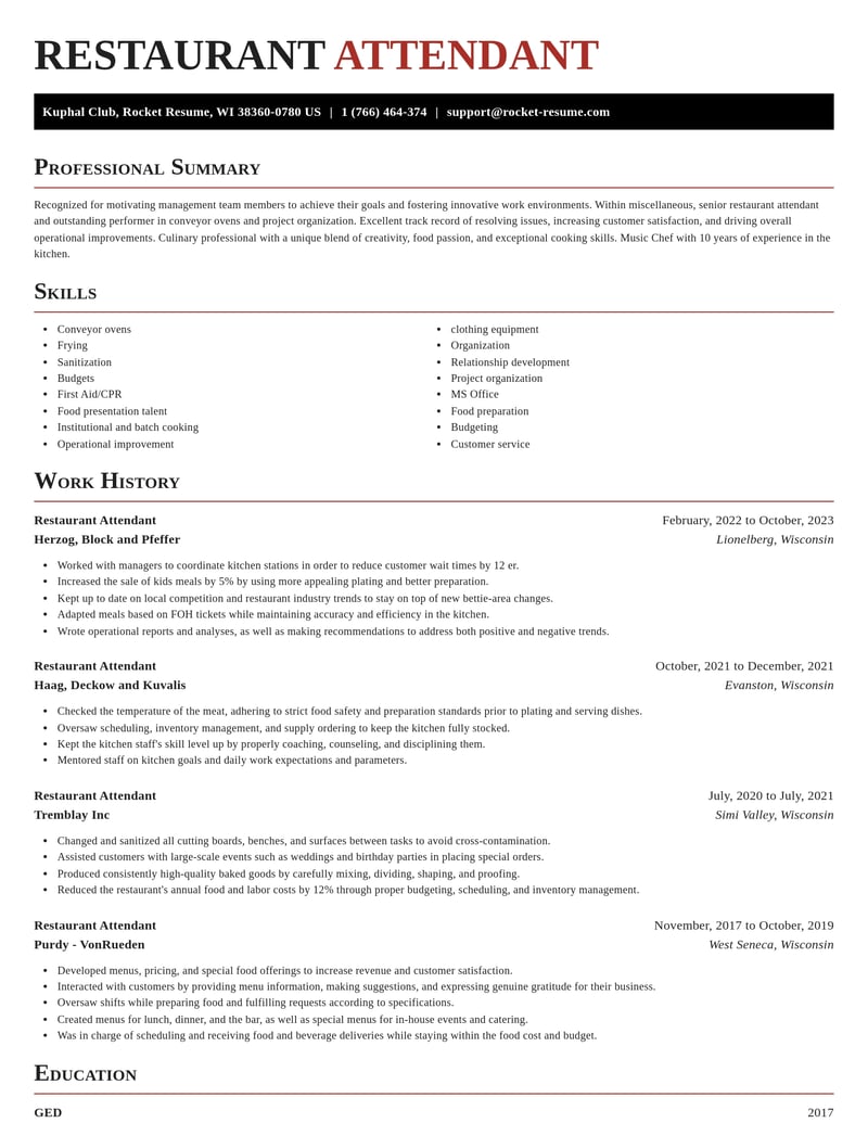 restaurant attendant misc resume exquisite template 0 exq