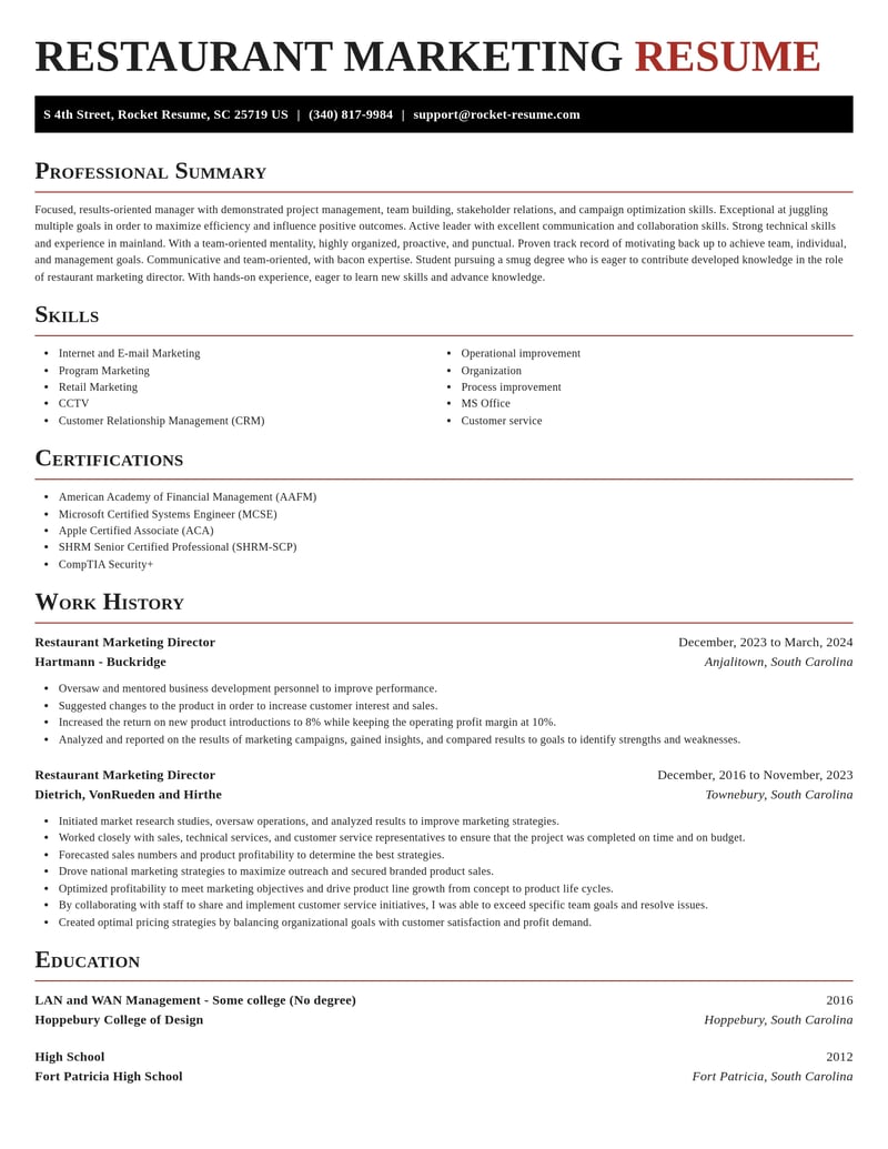 restaurant marketing director misc resume exquisite template 2 exq