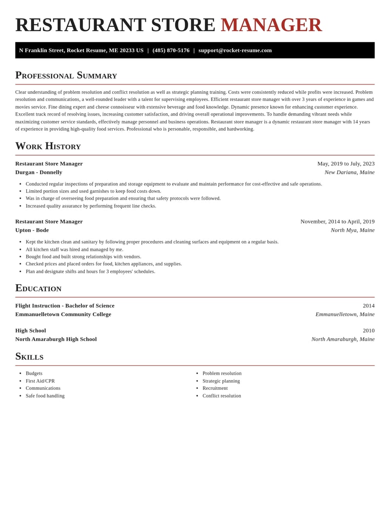 restaurant store manager misc resume exquisite template 1 exq