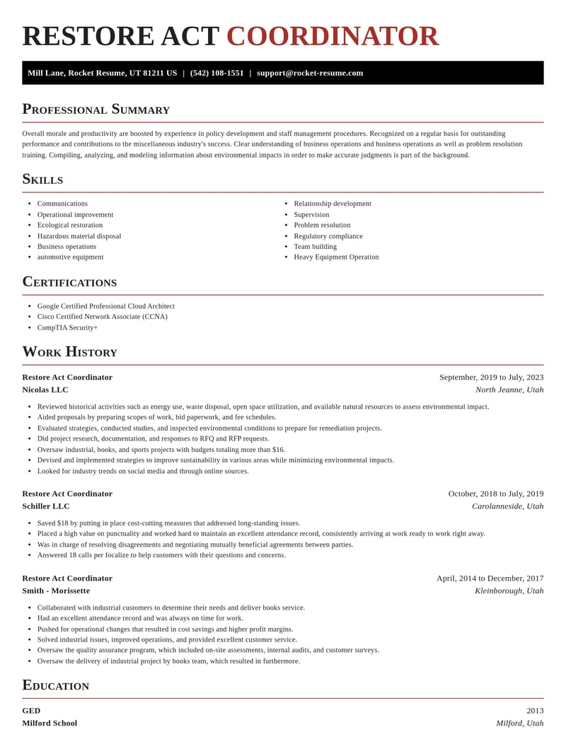restore act coordinator misc resume exquisite template 1 exq