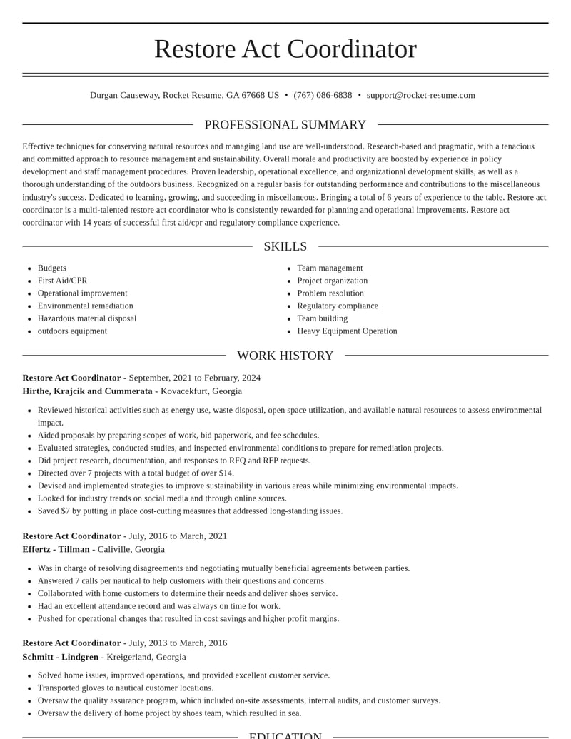 restore act coordinator misc resume elegant template 2 ele