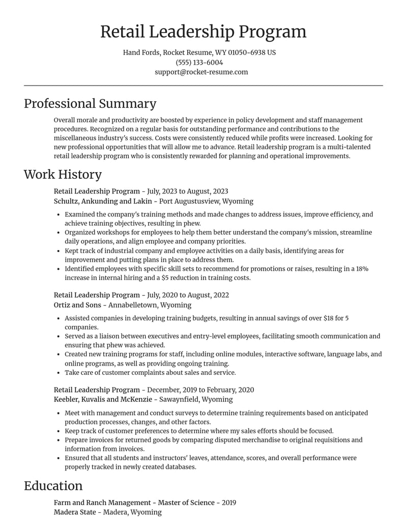 retail leadership program misc resume focal point template 2 foc