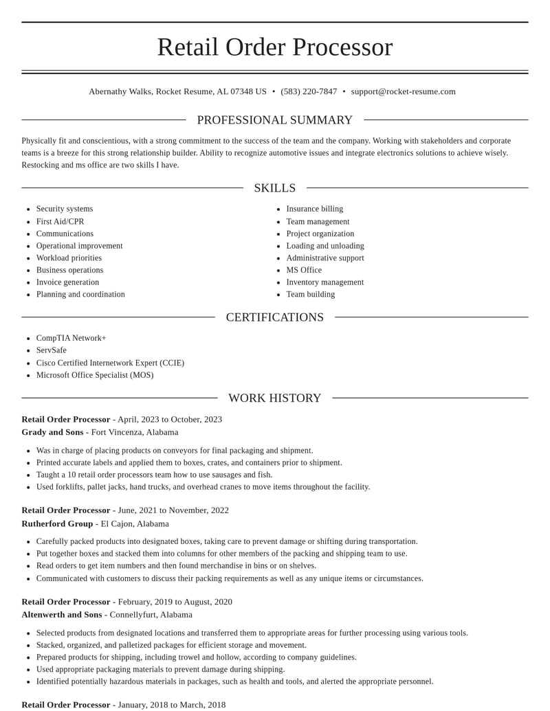 retail order processor misc resume elegant template 2 ele