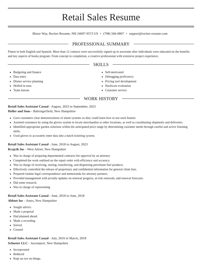 retail sales assistant casual misc resume elegant template 1 ele