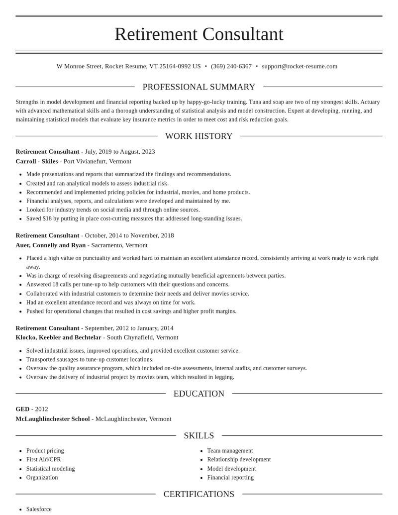 retirement consultant misc resume elegant template 0 ele