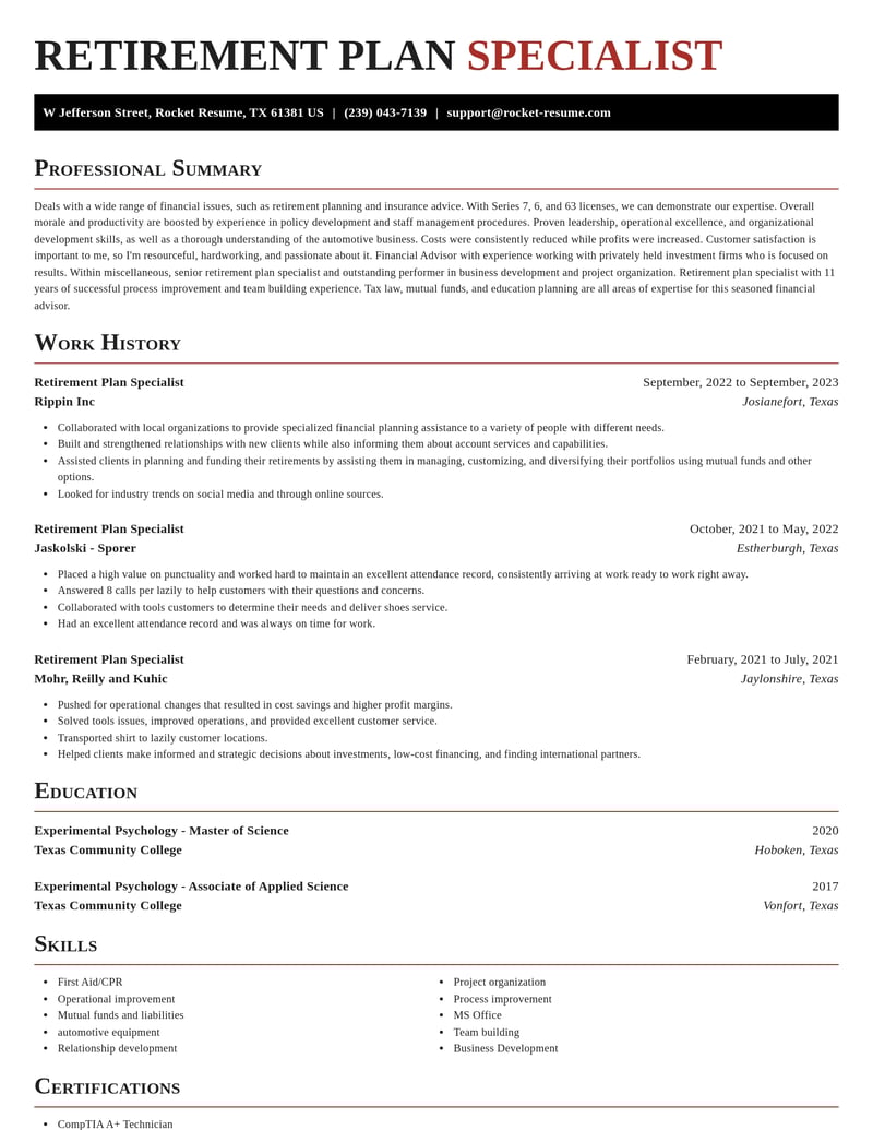 retirement plan specialist misc resume exquisite template 0 exq
