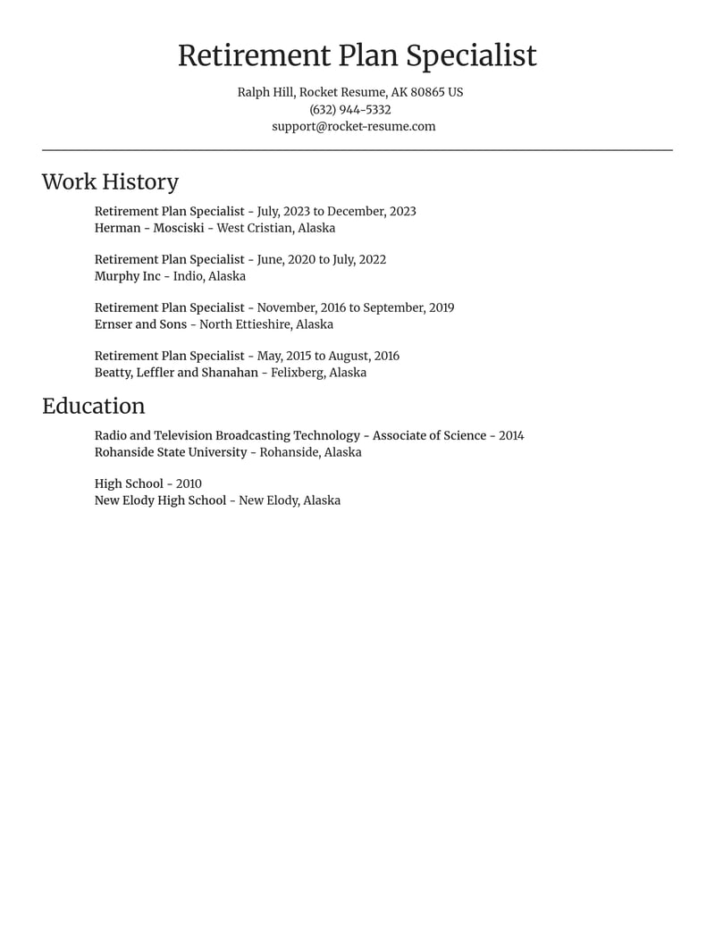 retirement plan specialist misc resume focal point template 2 foc