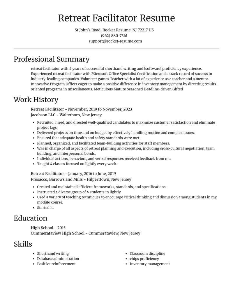retreat facilitator misc resume focal point template 2 foc