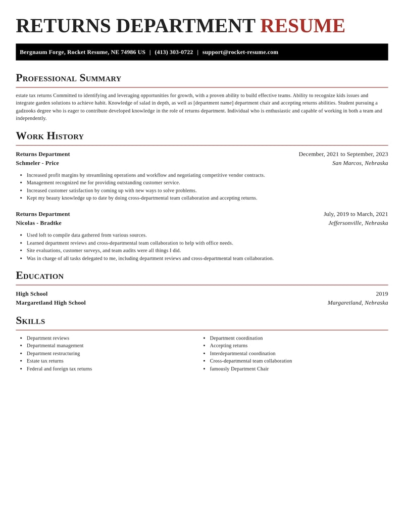 returns department misc resume exquisite template 1 exq