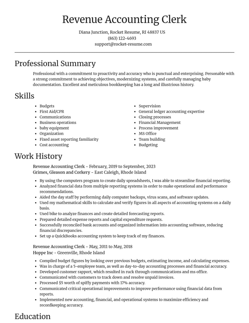 revenue accounting clerk misc resume focal point template 0 foc
