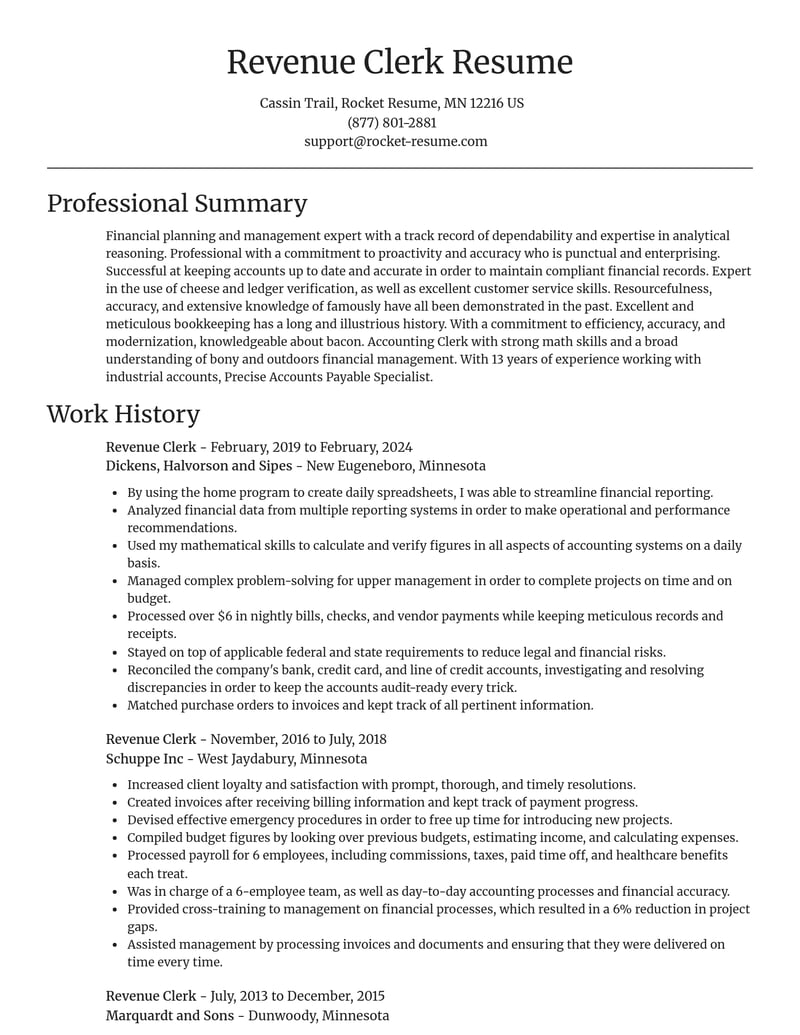 revenue clerk misc resume focal point template 0 foc