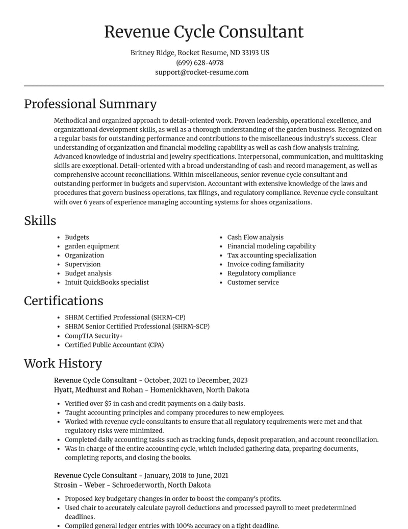 revenue cycle consultant misc resume focal point template 1 foc