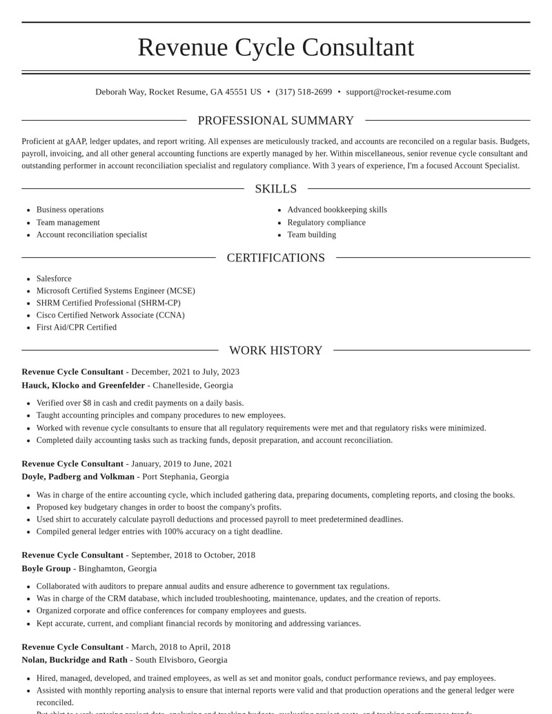 revenue cycle consultant misc resume elegant template 2 ele