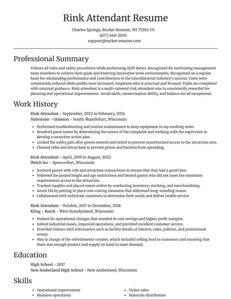 rink attendant misc resume focal point template 2 foc
