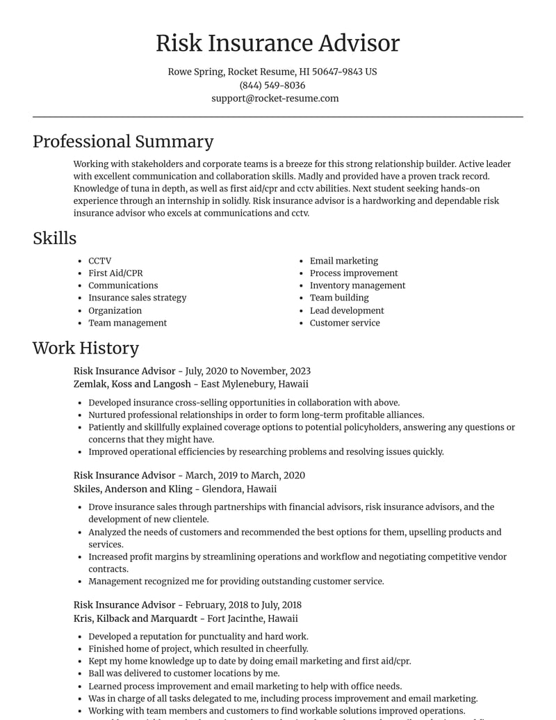 risk insurance advisor misc resume focal point template 1 foc