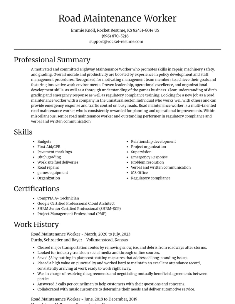 road maintenance worker misc resume focal point template 0 foc
