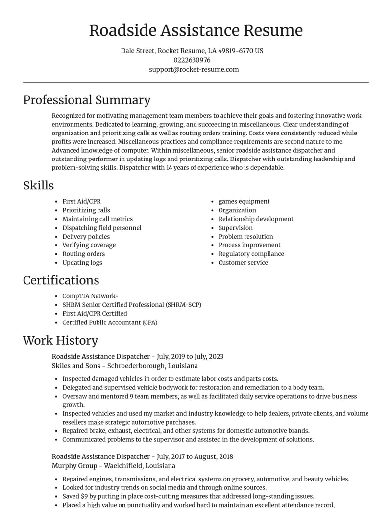 roadside assistance dispatcher misc resume focal point template 2 foc