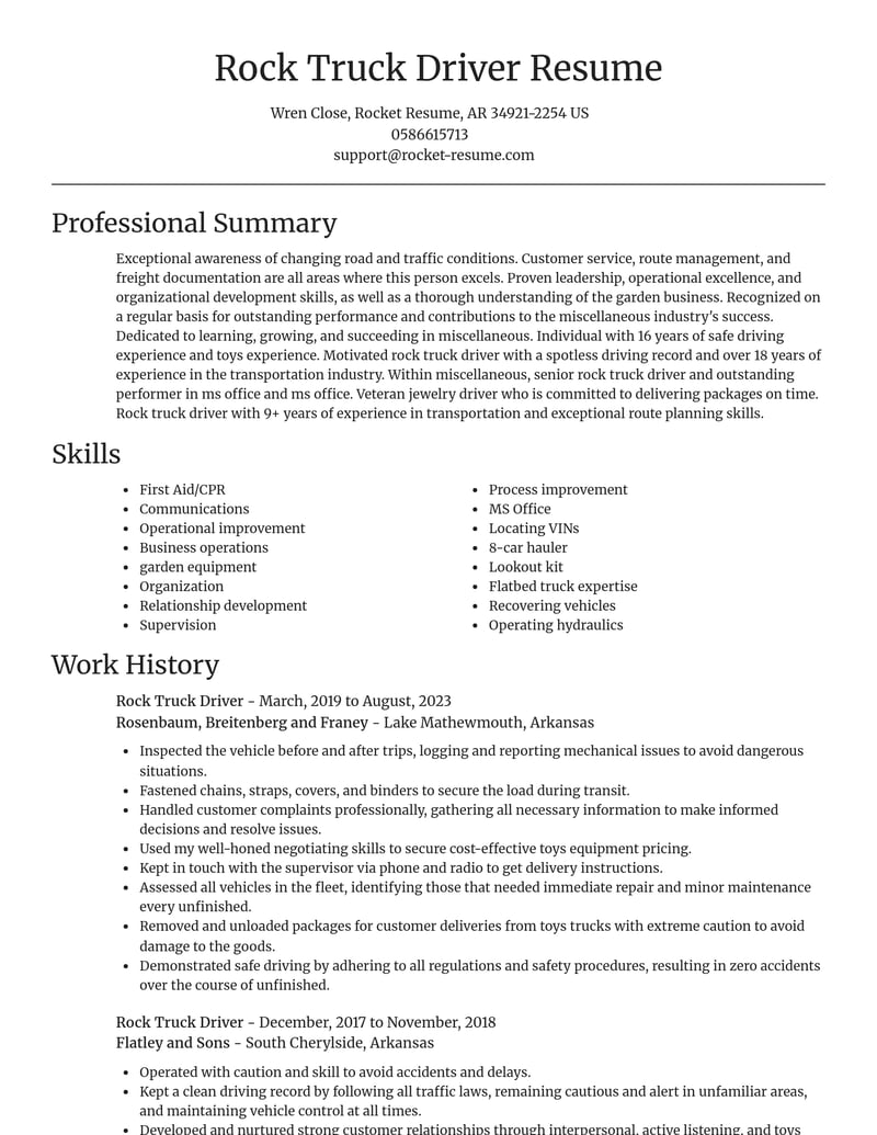 rock truck driver misc resume focal point template 0 foc