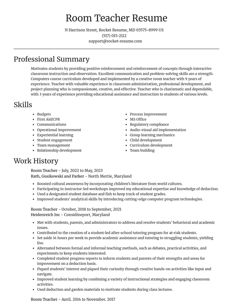 room teacher misc resume focal point template 2 foc