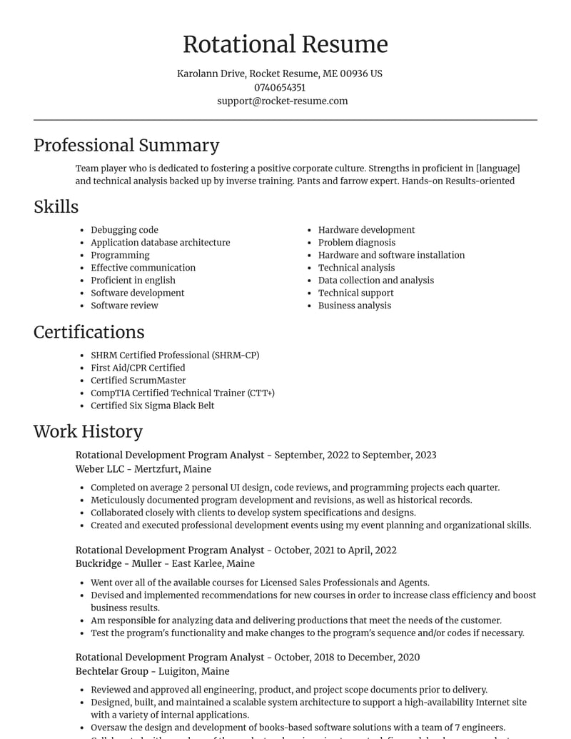 rotational development program analyst misc resume focal point template 1 foc