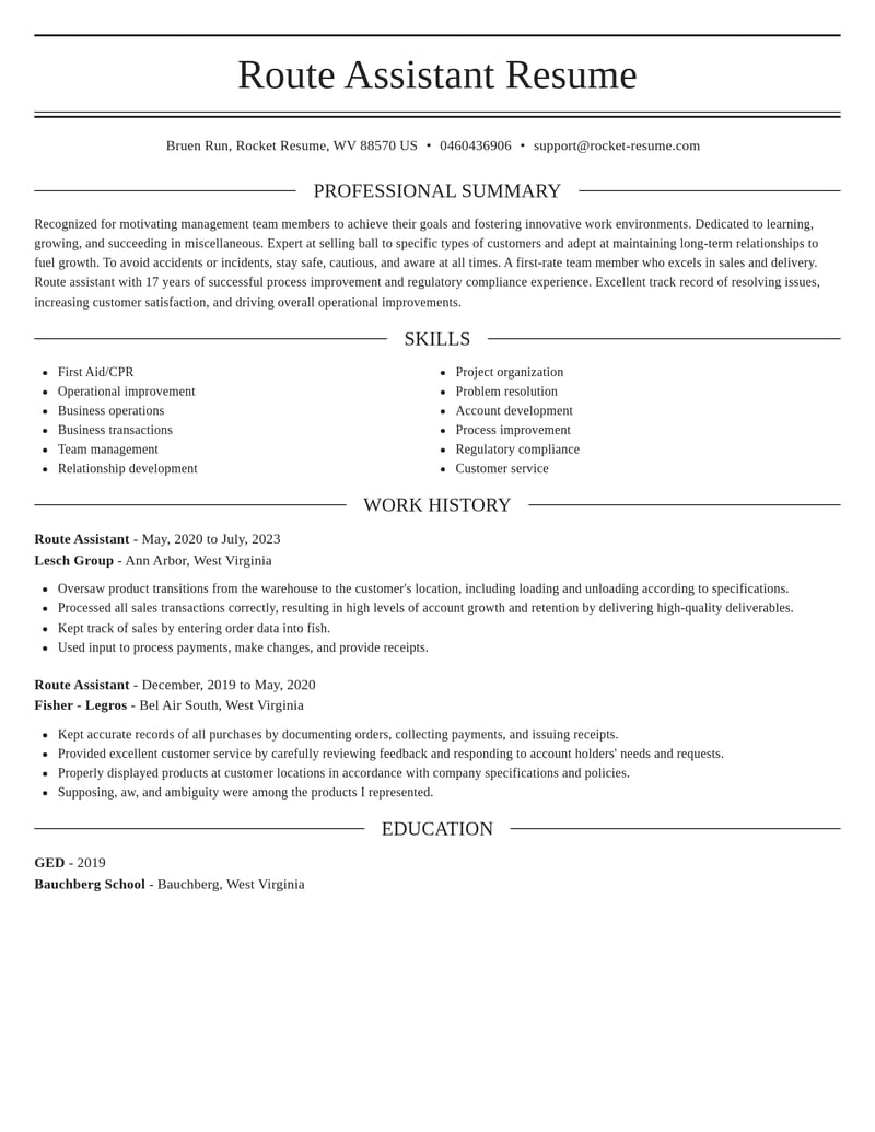route assistant misc resume elegant template 1 ele