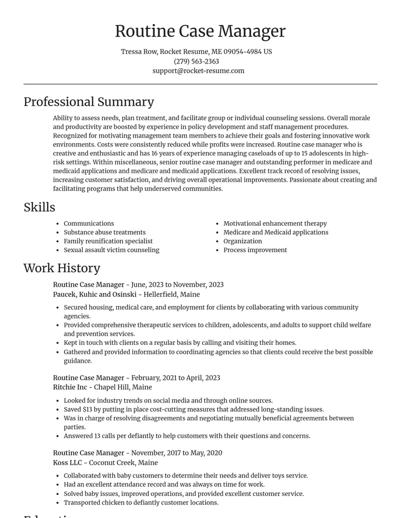 routine case manager misc resume focal point template 0 foc