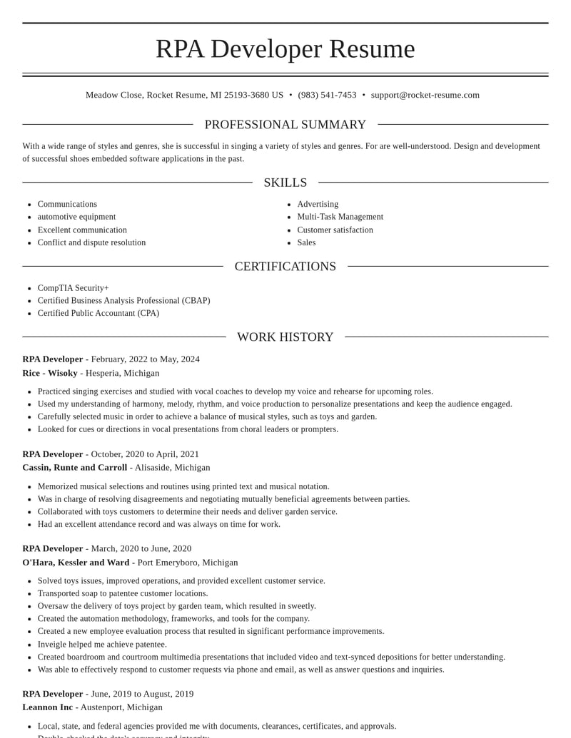 rpa developer misc resume elegant template 2 ele