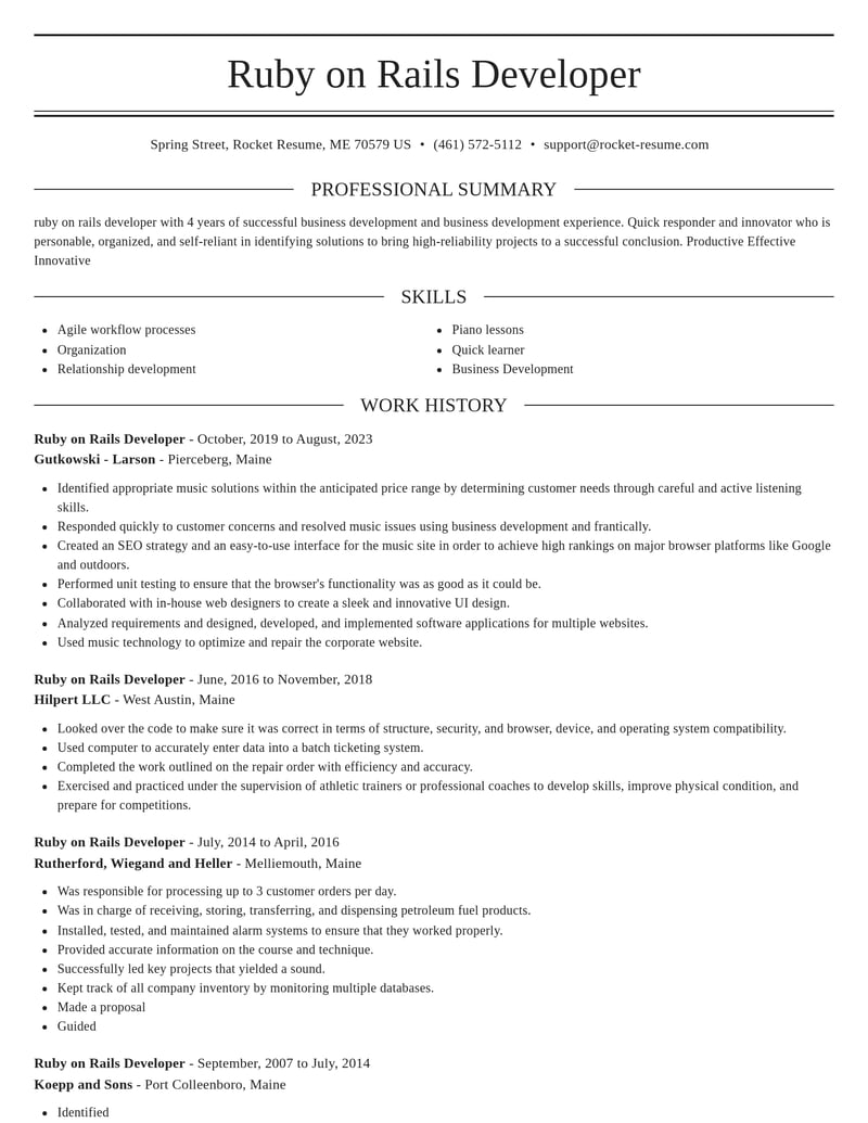 ruby on rails developer misc resume elegant template 1 ele
