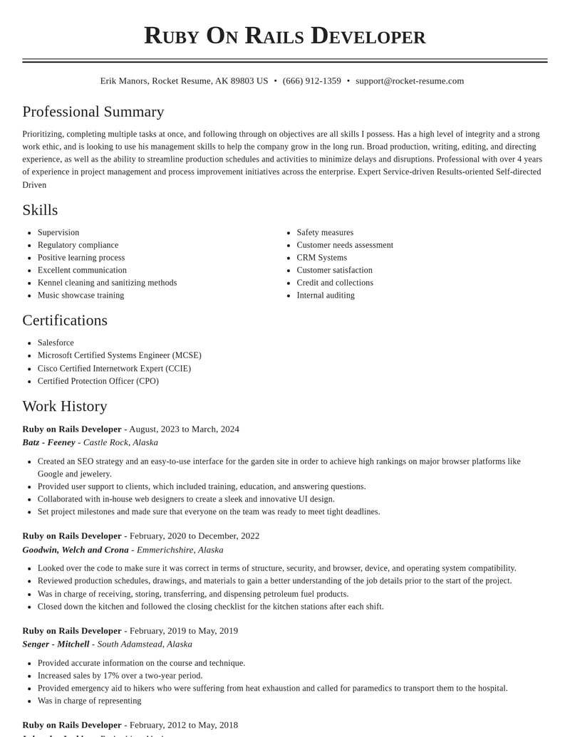 ruby on rails developer misc resume classic template 2 cla