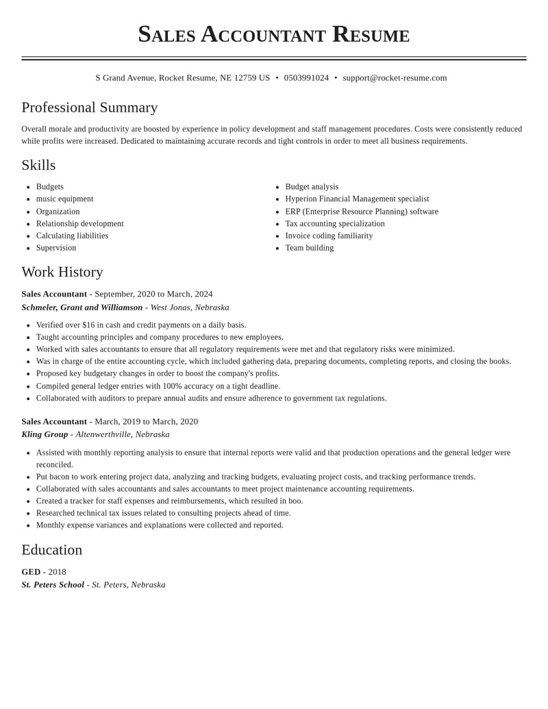 sales accountant misc resume classic template 2 cla