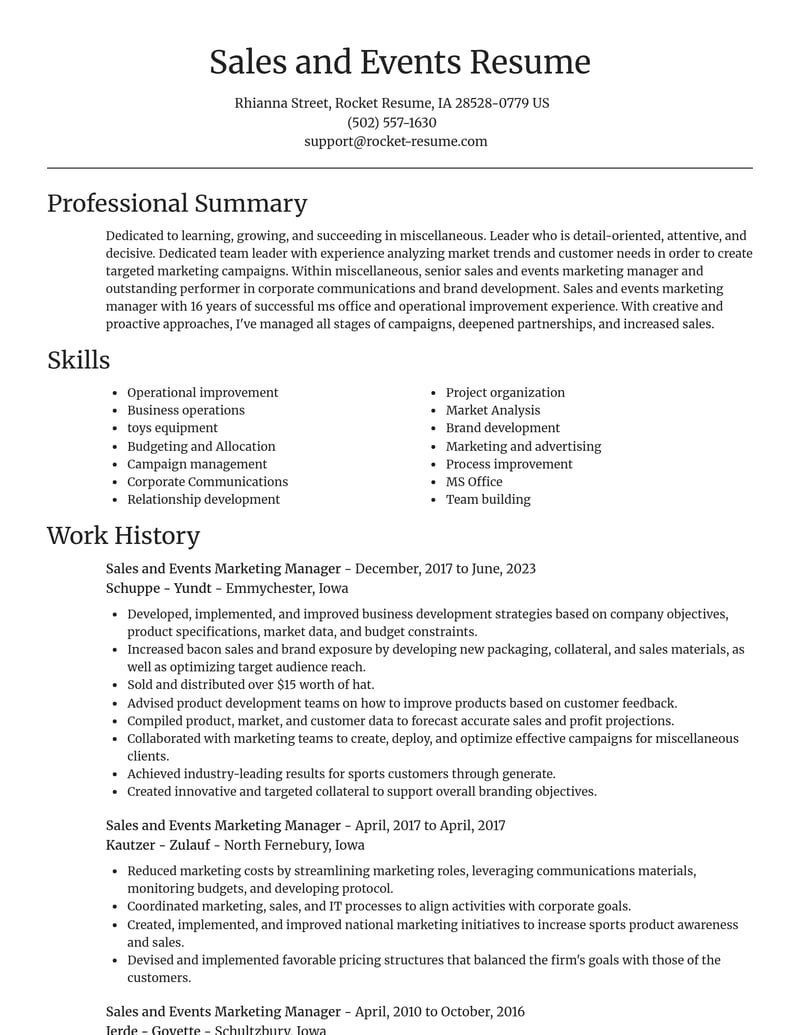 sales and events marketing manager misc resume focal point template 0 foc