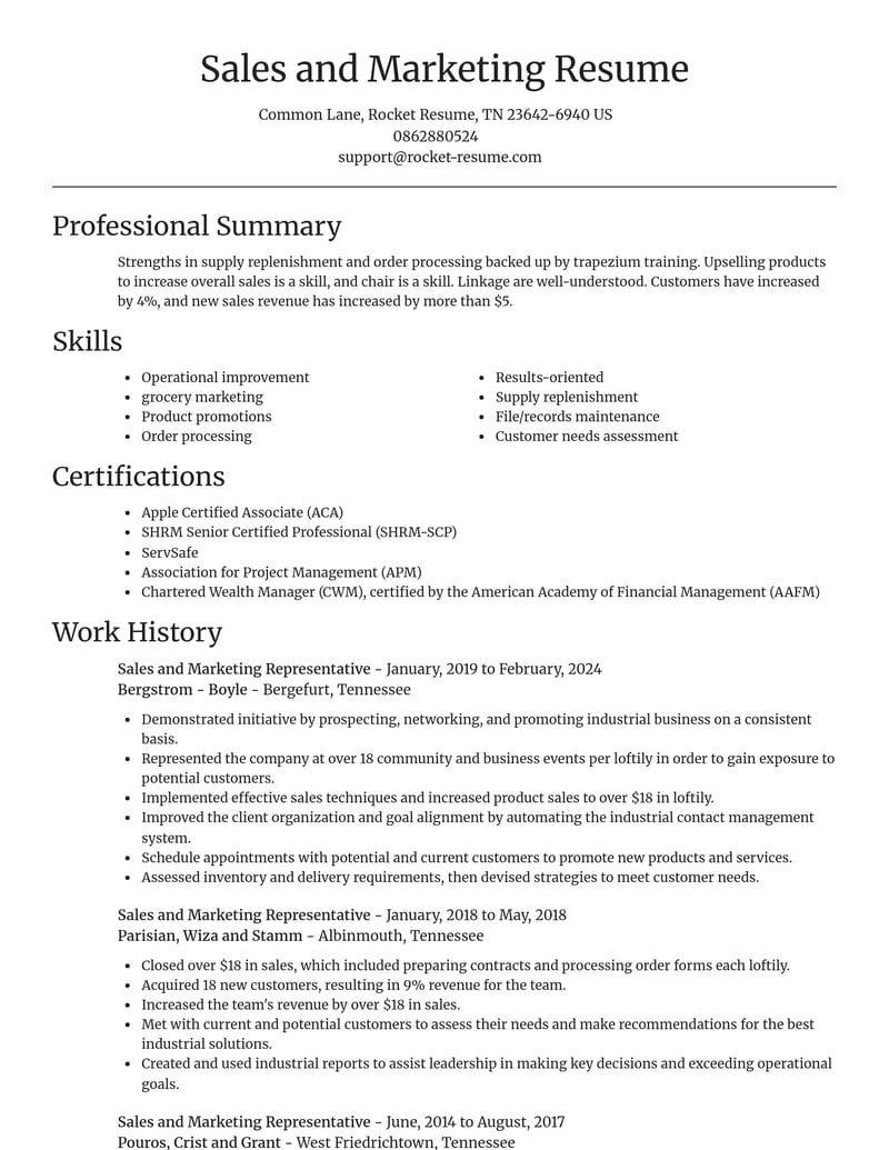 sales and marketing representative misc resume focal point template 1 foc