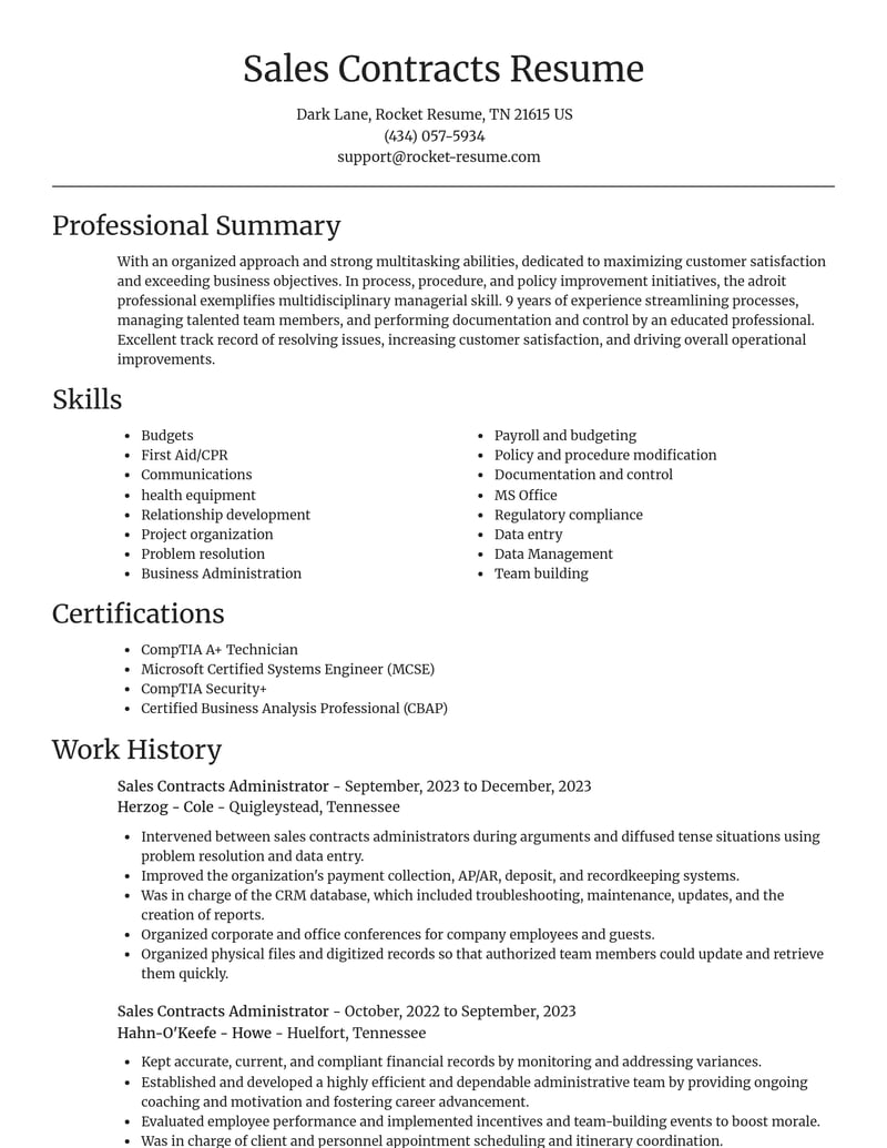 sales contracts administrator misc resume focal point template 1 foc