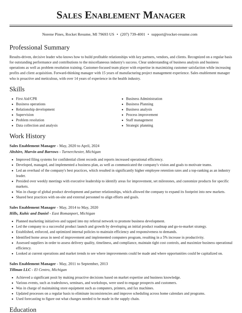 sales enablement manager misc resume classic template 0 cla