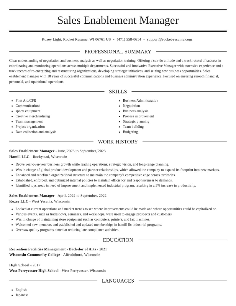 sales enablement manager misc resume elegant template 2 ele