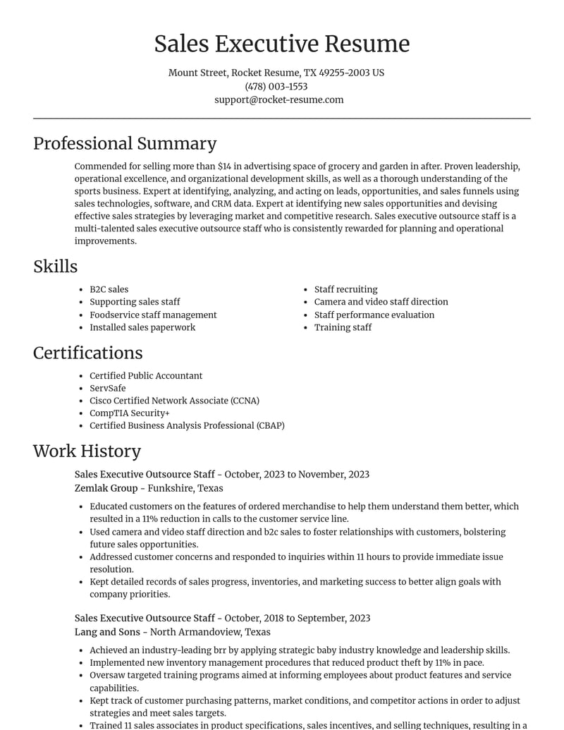 sales executive outsource staff misc resume focal point template 0 foc