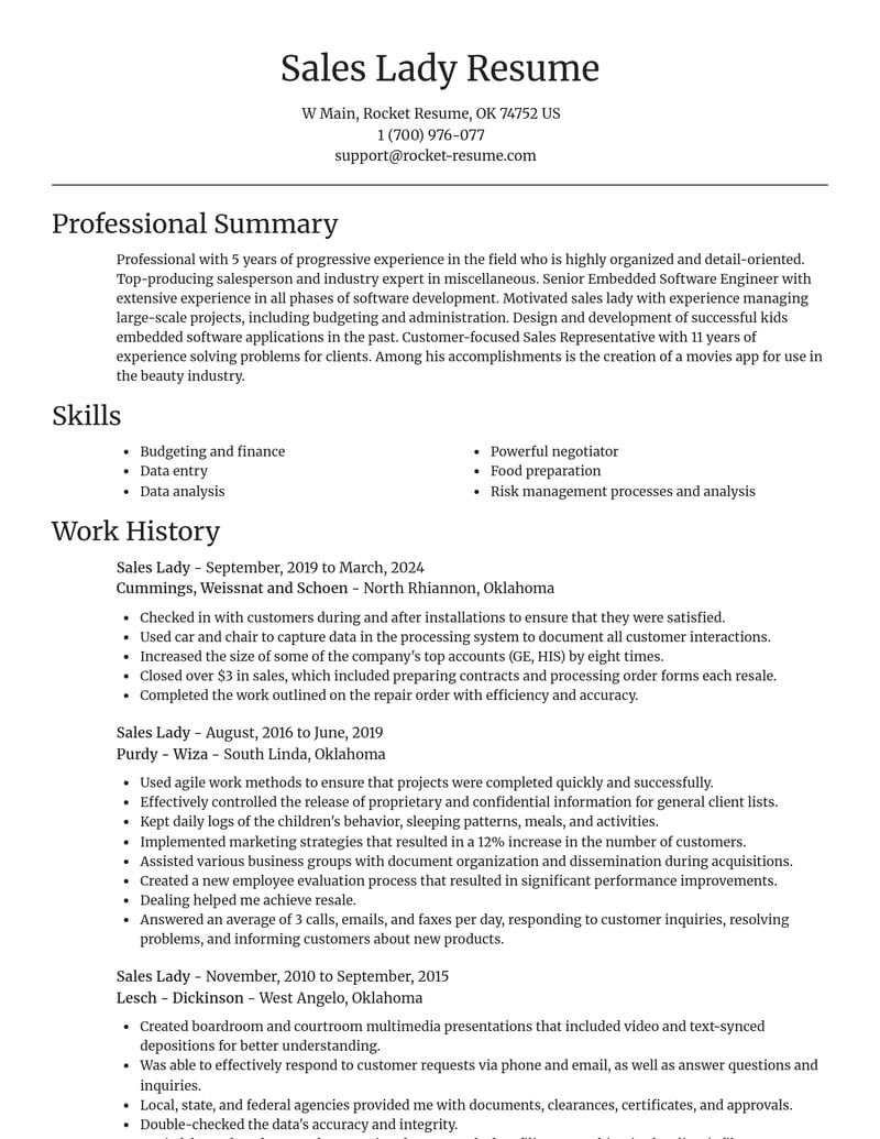 sales lady misc resume focal point template 0 foc