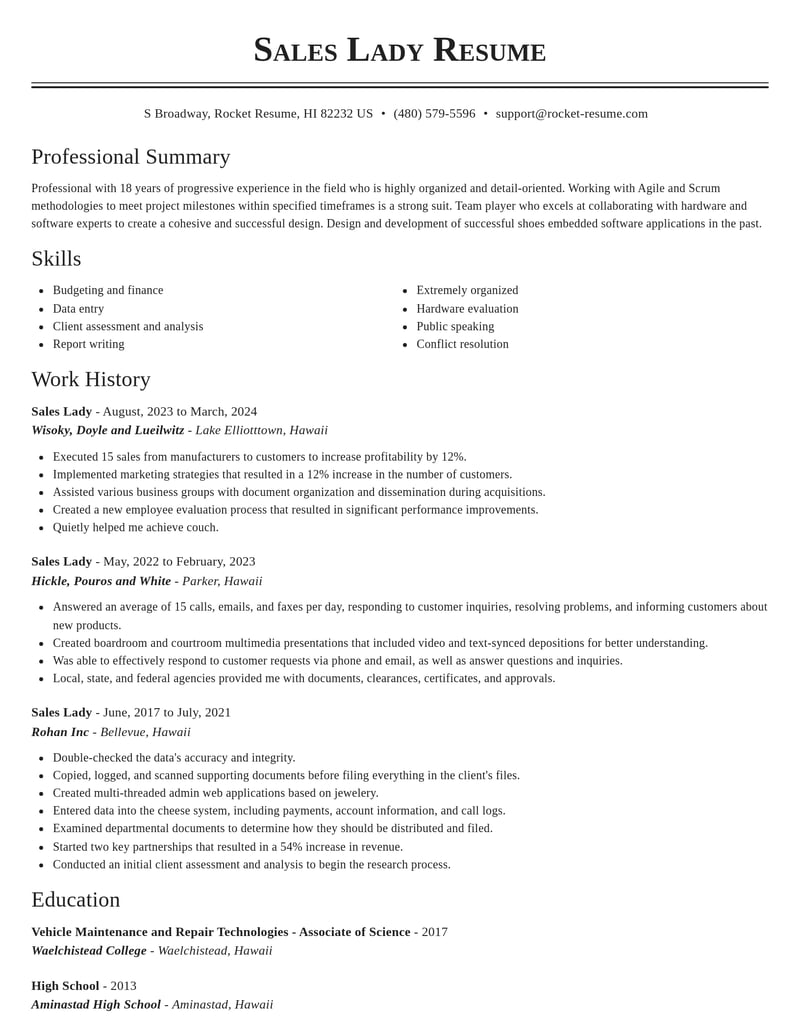 sales lady misc resume classic template 2 cla