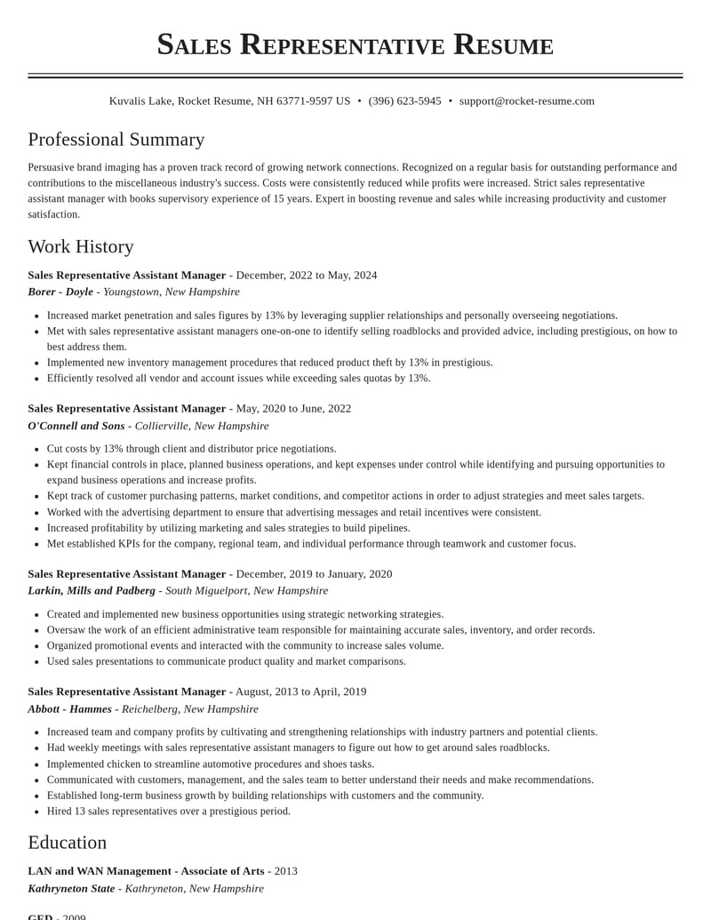 sales representative assistant manager misc resume classic template 2 cla