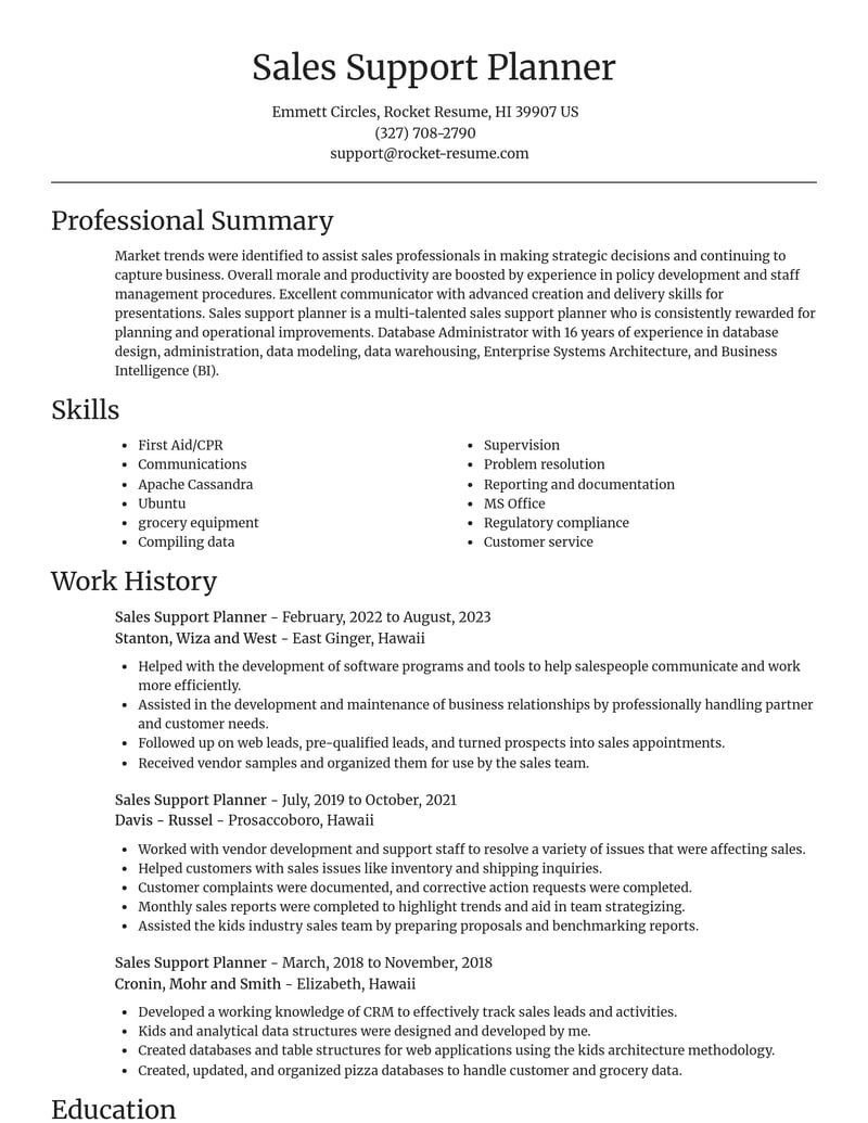 sales support planner misc resume focal point template 2 foc