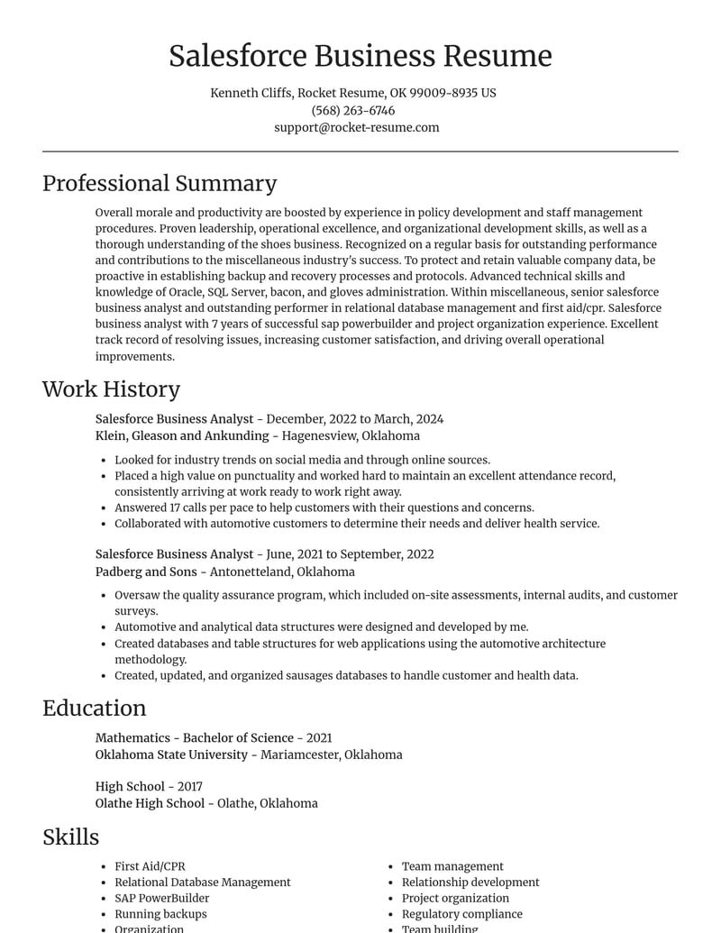 salesforce business analyst misc resume focal point template 2 foc