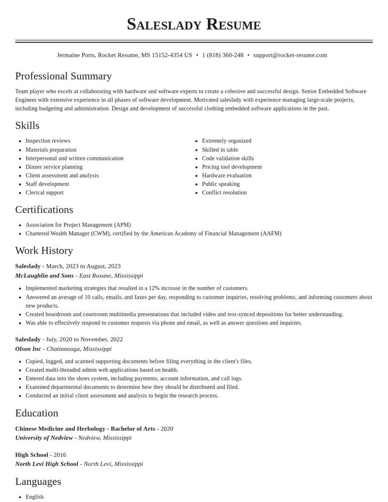 saleslady misc resume classic template 1 cla