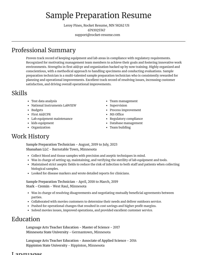 sample preparation technician misc resume focal point template 0 foc