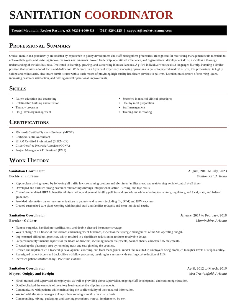 sanitation coordinator misc resume exquisite template 2 exq