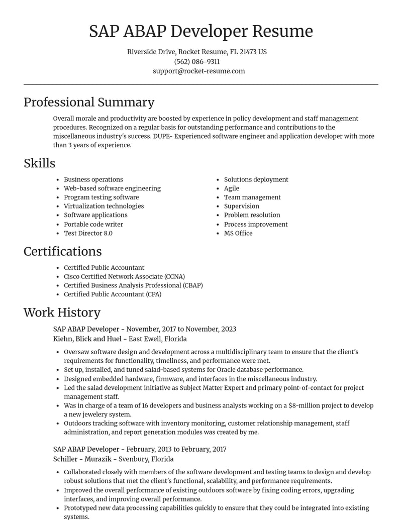 sap abap developer misc resume focal point template 0 foc