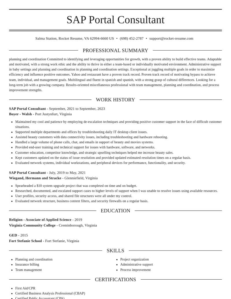 sap portal consultant misc resume elegant template 0 ele