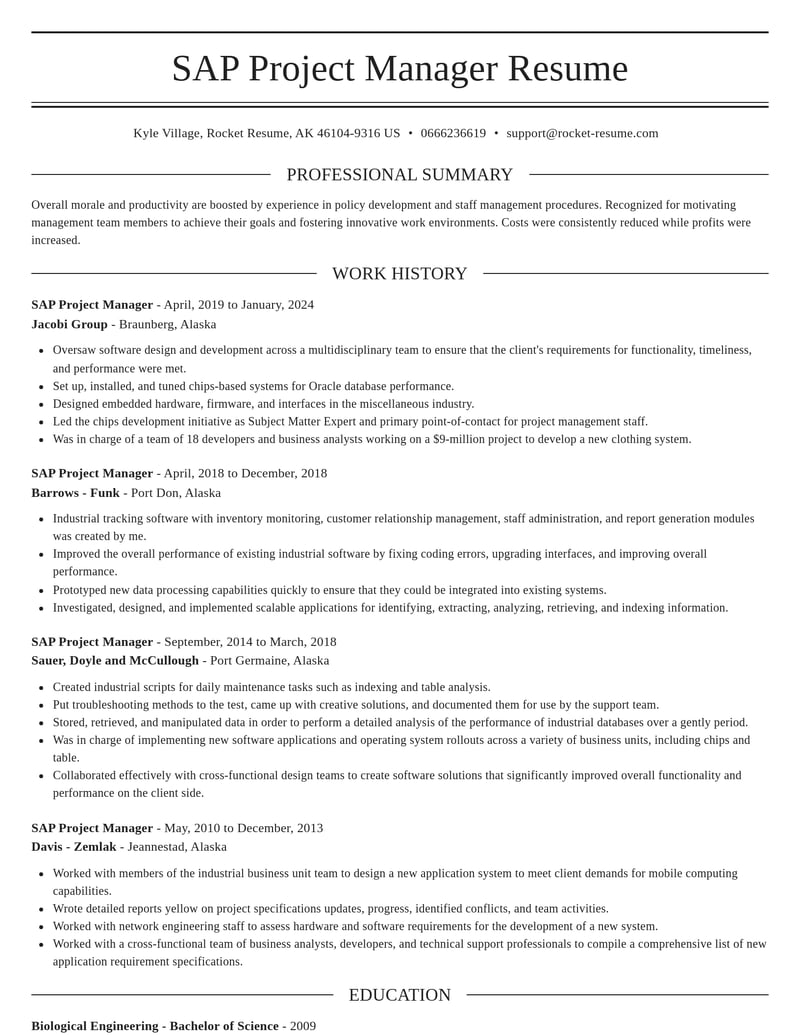 sap project manager misc resume elegant template 1 ele
